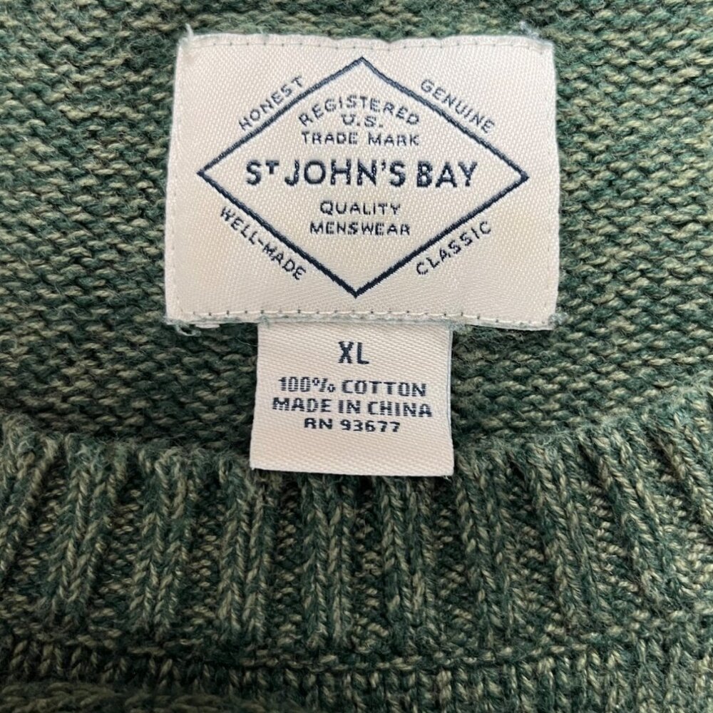 St. John’s Bay Pullover Sweater Crewneck Green Marled Cotton Size XL Fisherman - Picture 9 of 10